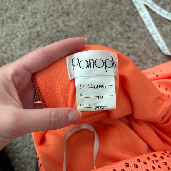 Panoply Orange Fitted Beaded Spandex One Shoulder Gown Prom Formal 10 - Picture 11 of 16